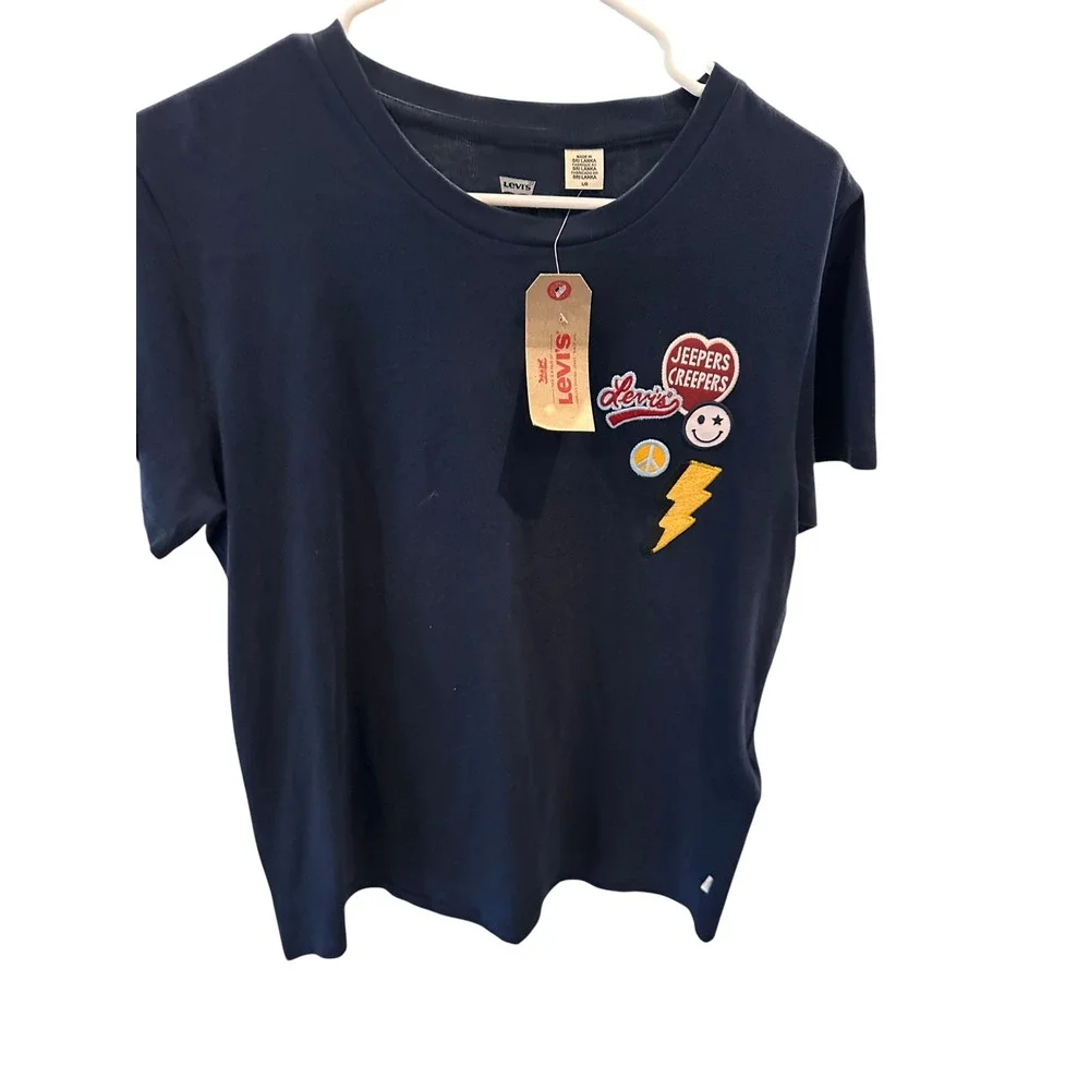 Levis Mens Jeepers Creepers Patch Navy Blue Crewneck T-Shirt Large NWT